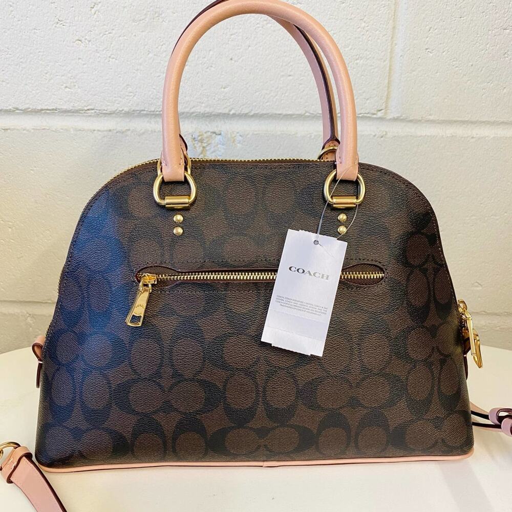COACH 2558 KATY SATCHEL IN SIGNATURE CANVAS GOLD/BROWN SHELL PINK - Picture 3 of 8